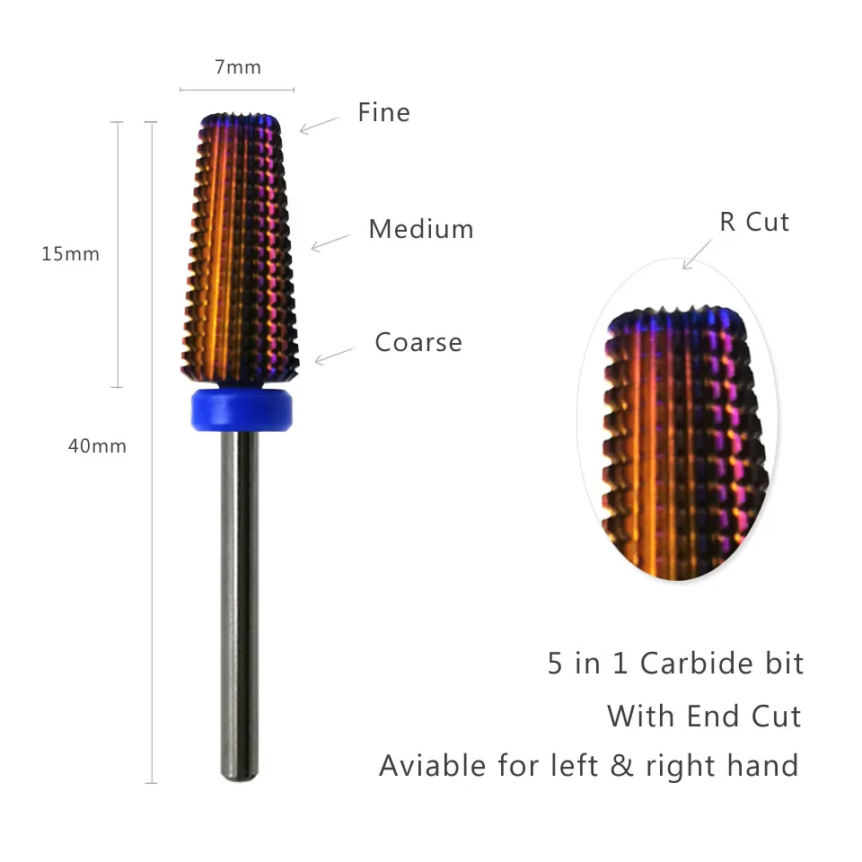 Description Picture 6 of itemHYTOOS 5 in 1 Nail Drill Bits Tapered Two-Way Carbide Burr Rotary Milling Cutter for Manicure Electric Drills Nails Accessories