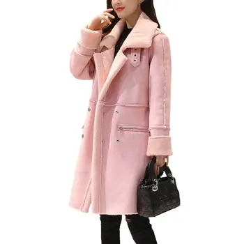 

Womens blouse Winter Lapel Collar Long Sleeve Warm Fleece Midi Coat Jacket Loose Outwear Ladies down coats