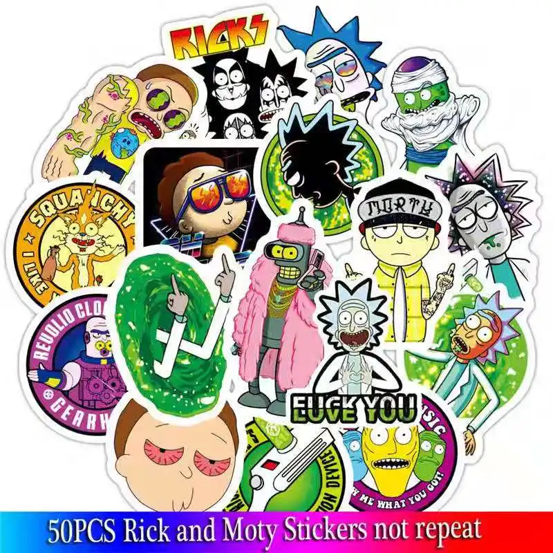 

50pcs rick and moty not repeat graffiti stickers skateboard stickers waterproof and Sun Protection can be pasted repeatedly