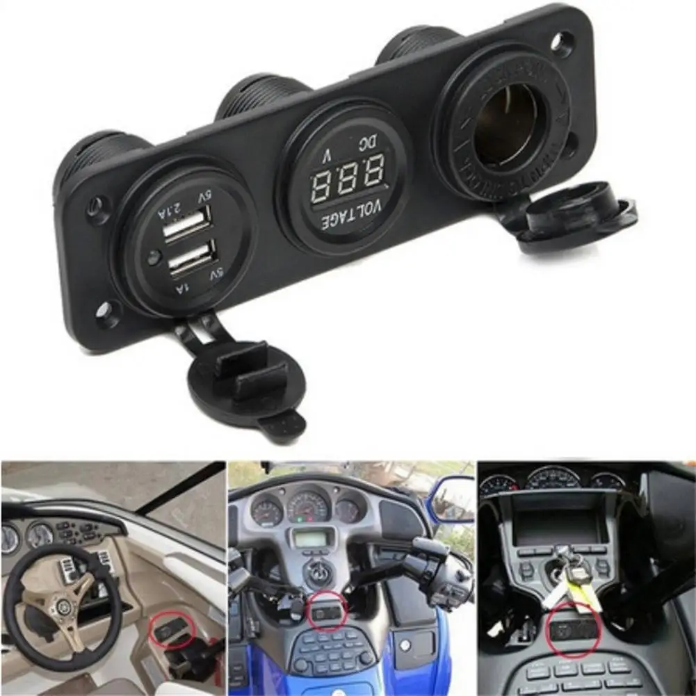 

Universal 12-24V Car Auto Dual USB Adapter Charger Cigarette Lighter Sockets Digital Voltmeter for Car Power Supply