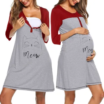 

Pregnancy Dress Women Maternity 3/4 Sleeve Cute Cartoon Print Nursing Breastfeeding Dresses Robe Grossesse Props Autumn Dresses