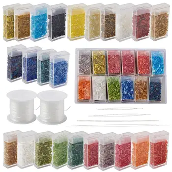 

1Set DIY Jewelry Tube Glass Bugle Beads Stainless Steel Big Eye Beading Needles Elastic Fibre Wire Mixed Color 4.6~5x1.8~2mm