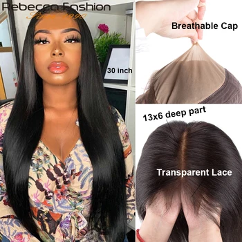 

Rebecca 13x6 Lace Front Wig Remy Hair Transparent Lace Front Human Hair Wig Invisible Knot Straight 360 Lace Frontal Wig 30 inch