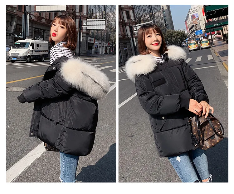 Зимние хлопковые пуховые пальто для женщин, большие размеры, парки, одноцветные меховые утепленные куртки с капюшоном, женские корейские пуховики на молнии, верхняя одежда