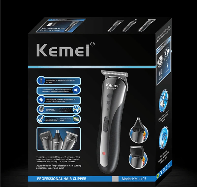 Kemei 3 в 1 Электробритва Триммер для волос перезаряжаемая электрическая машинка для стрижки волос в носу профессиональная Бритва для бороды KM-1407