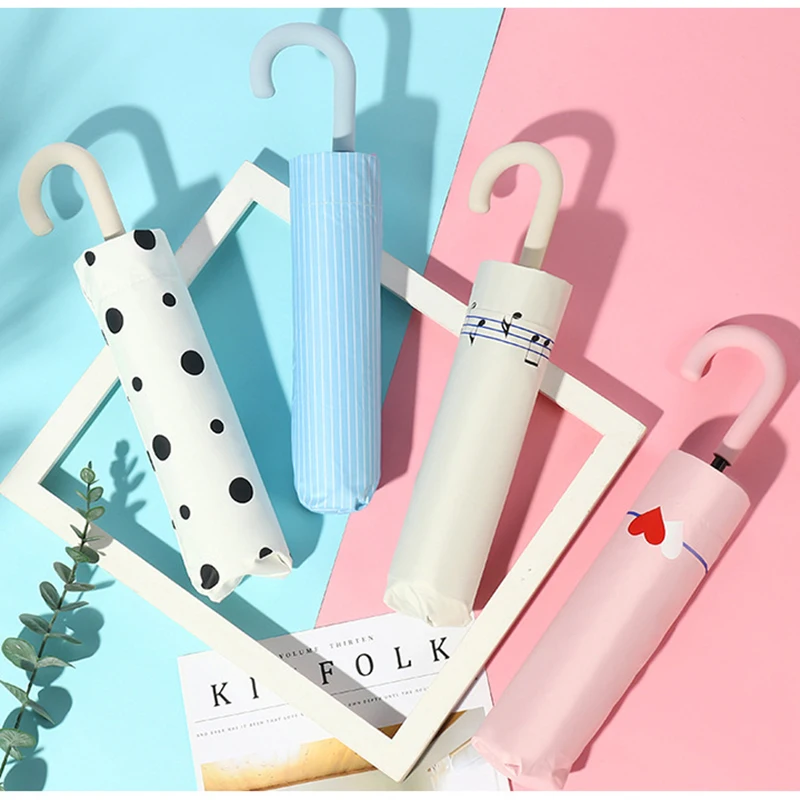 U-shaped handle Pocket Mini Umbrella Anti UV Paraguas Sun Umbrella Rain Windproof 3Folding Portable Umbrellas for Women Children