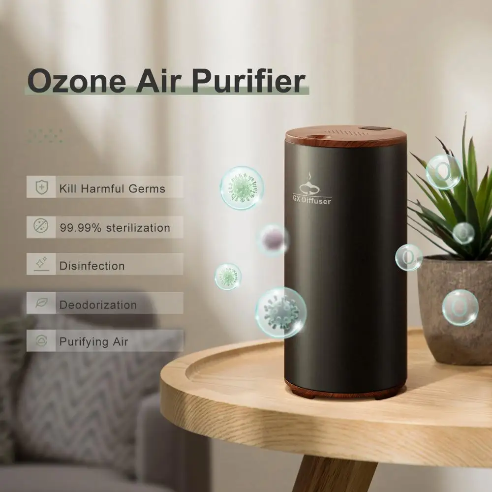 GX·Diffuser de ozono purificador de aire, eliminación de formaldehído, desodorización de coche, ionizador de aire, generador de ozono recargable, previene gérmenes