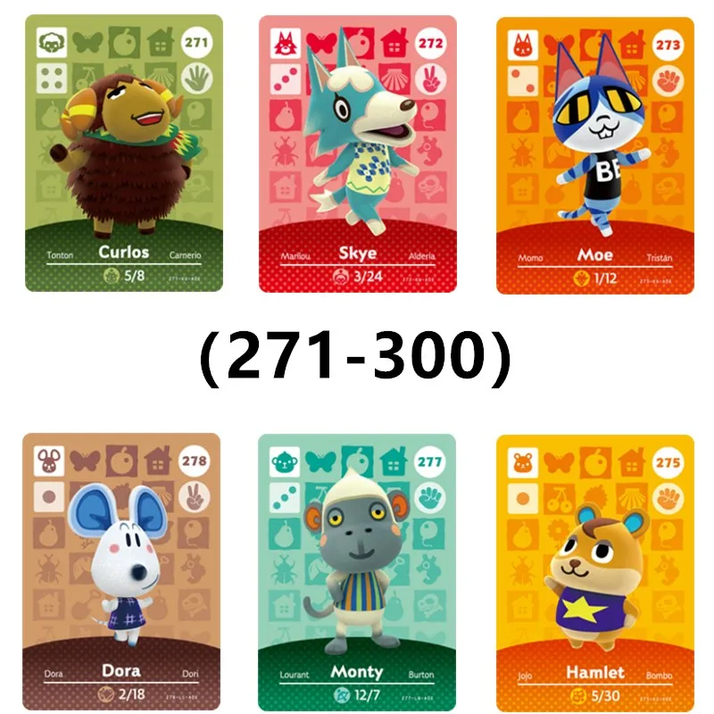 1 шт. (от 271 до 300) игровая карта Лолли с пересечением животных Amiibo New Horizon для NS Switch 3DS
