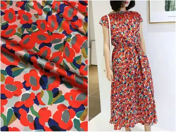 

Holiday style abstract floral inkjet heavy elastic silk satin fabric high-end silk dress clothing fabric 140cm large width