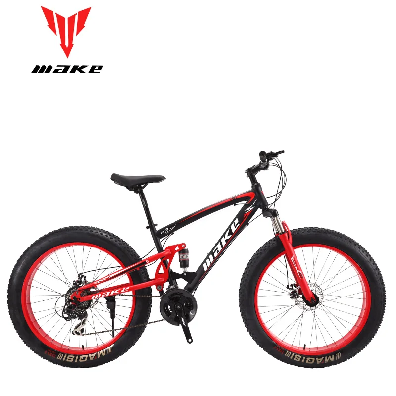 Top MAKE Mountain Fat Bike Steel Frame Full Suspention 24 Speed Shimano Disc Brake 26"x4.0 Wheel 2