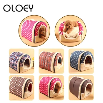

Removable 2 in 1 House and Sofa For Pet Cat Bed Dog Puppy Rabbit Warm Soft Short Plush Kennel Sleeping Bag Cave Pet Supplies