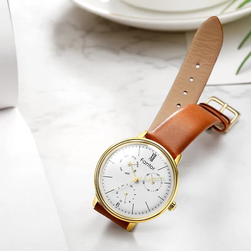Fantor женские часы люксовый бренд хронограф натуральная кожа часы женские водонепроницаемые relogio feminino Наручные часы для женщин