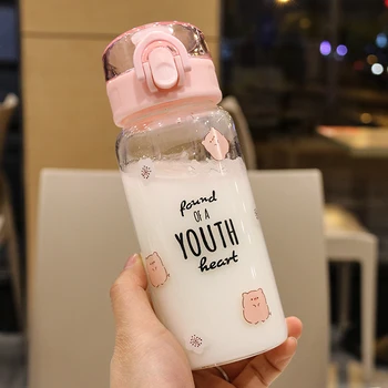 

Cartoon Simple Glass Water Bottle Cute Kawaii Stylish Tea Water Bottle Portable Eco Friendly Botellas De Agua Drinkware AD50WB