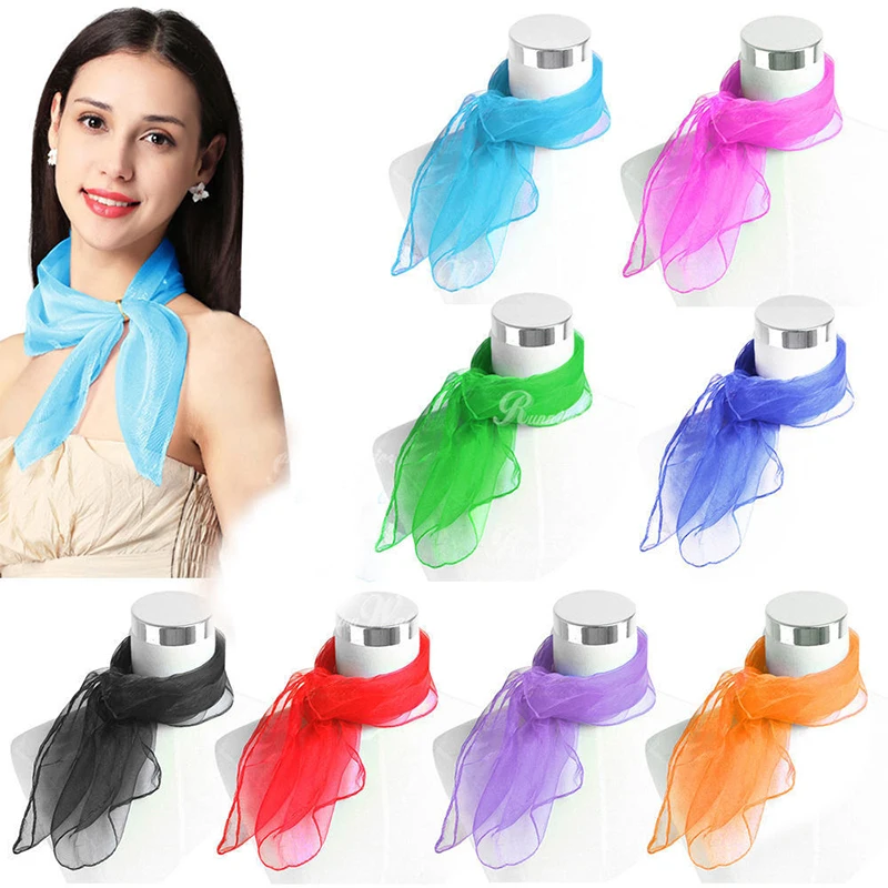 

2Pcs Women's Mini Scarfs Elegant Candy Color Chiffon Neck Shawl Summer Beach Vacation Accessories Ladies Scarves Gift
