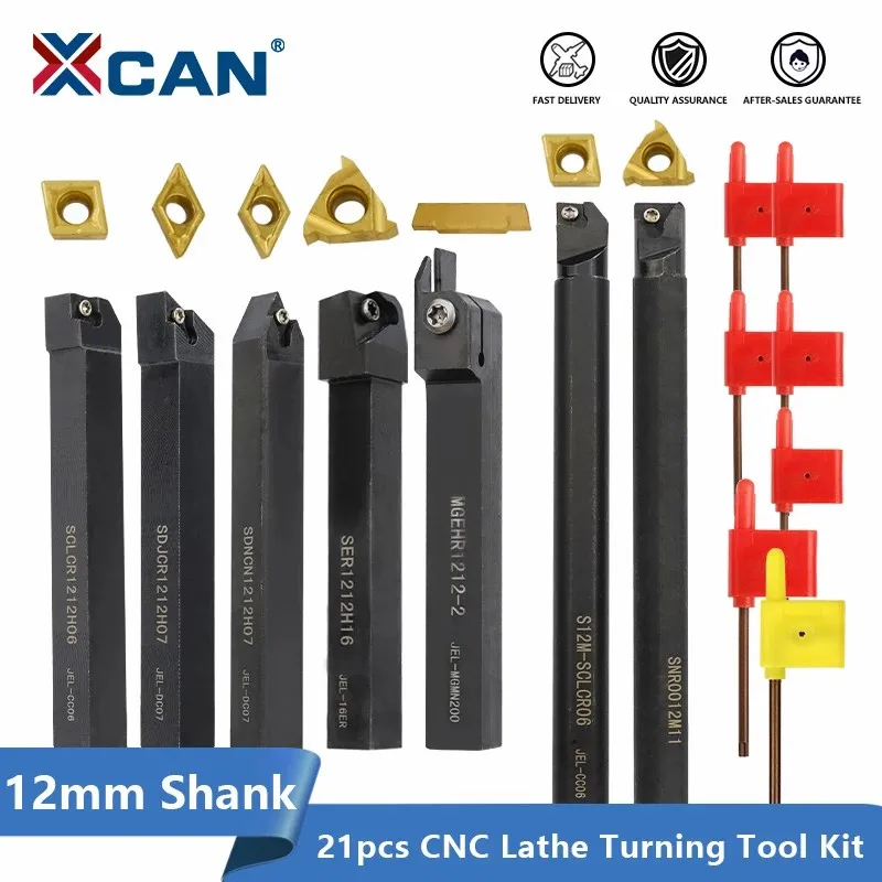

XCAN 7 Set 12mm Shank Lathe Boring Bar Turning Tool Holder Set With Carbide Inserts For Semi-finishing and Finishing Operations