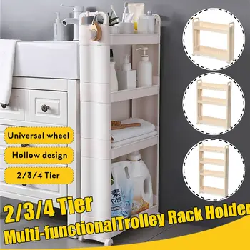 

57CM 2/3/4 Tier Slim Slide Out Kitchen Bathroom Thin Storage Trolley Cart Rack Holder Storage Shelf Tower Folding 15KG Bearing