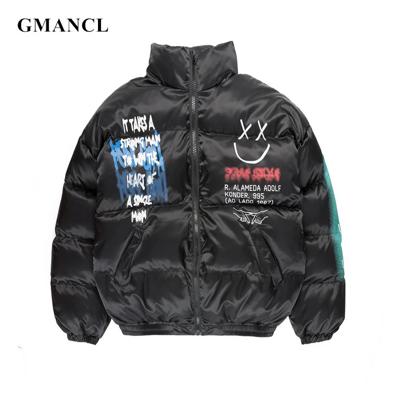Зимняя Толстая Теплая мужская уличная куртка в стиле хип хоп с принтом граффити