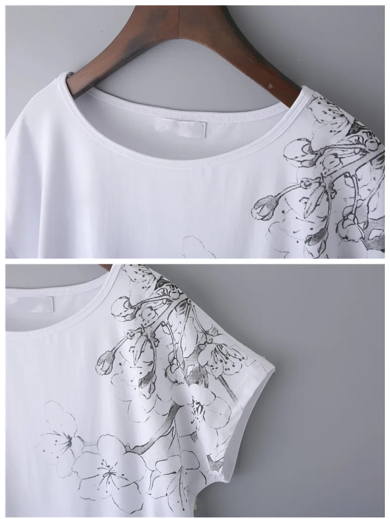 Womens T-shirt Tops 2020 Summer Cotton Loose Short-Sleeve Tees Female White  3D Printing T-shirt Basic Large Size M 4XL