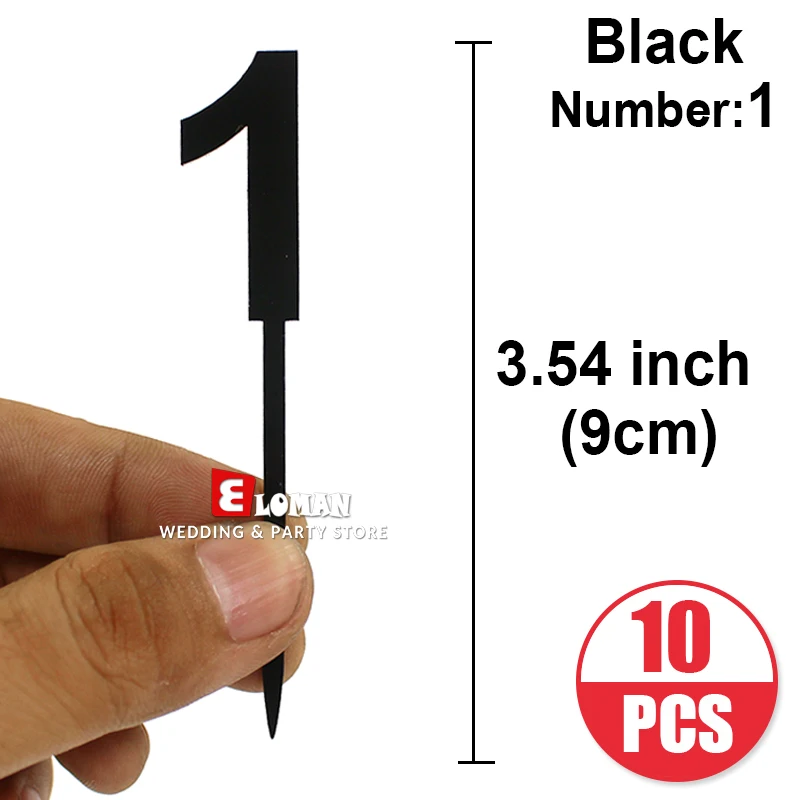 Black-number 1-10pcs С изображением пирожного на день рожденья номер Топпер ELOMAN золотистый Акриловый Торт Топ украшение в виде флага для мальчика и девочки День рождения Свадебные принадлежности - Цвет: Black-number 1-10pcs