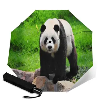 

Giant Pandas creative men's and women's automatic three fold umbrella rainy day colorful fashion umbrella