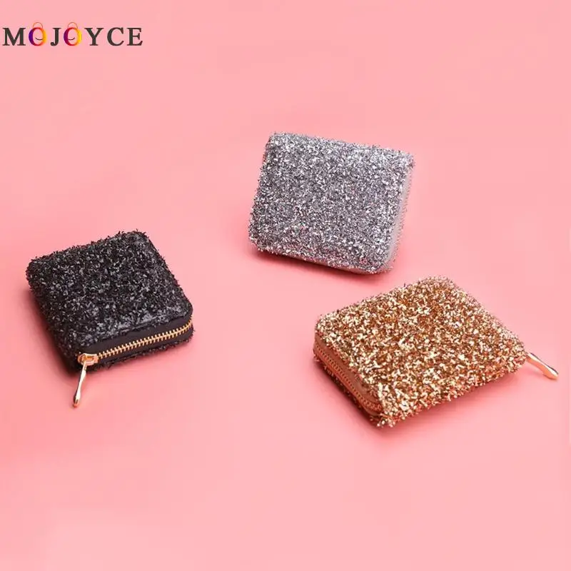 Модный женский клатч из искусственной кожи с блестками, короткий кошелек для монет, кошелек с блестками на молнии, короткий кошелек, держатель для карт