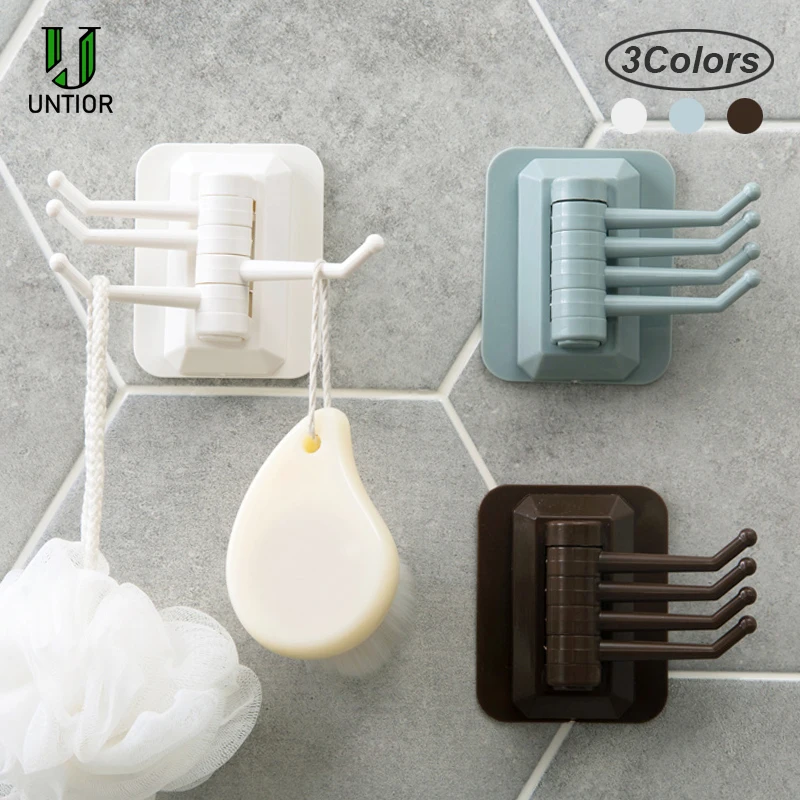

UNTIOR Wall Mounted Rotatable Hook Up Clothing Display Storage Racks Self Adhesive Hanger Bag Keys Sticky Holder Creative Decor