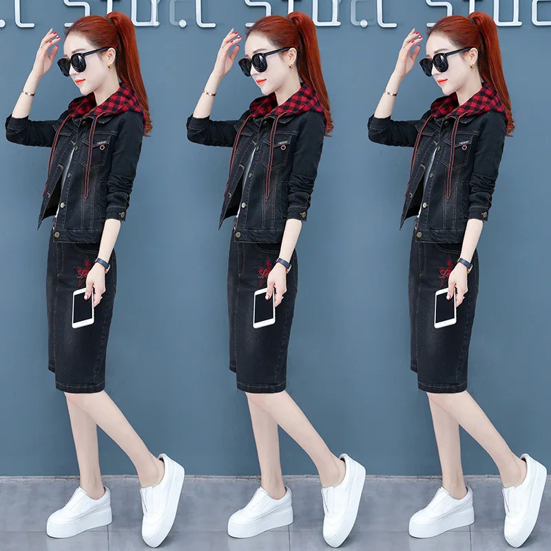 

Goddess-Style Dress Outfit Western Style 2019 Spring New Style Sheath Denim Skirt Two-Piece Set Spring And Autumn WOMEN'S Dress