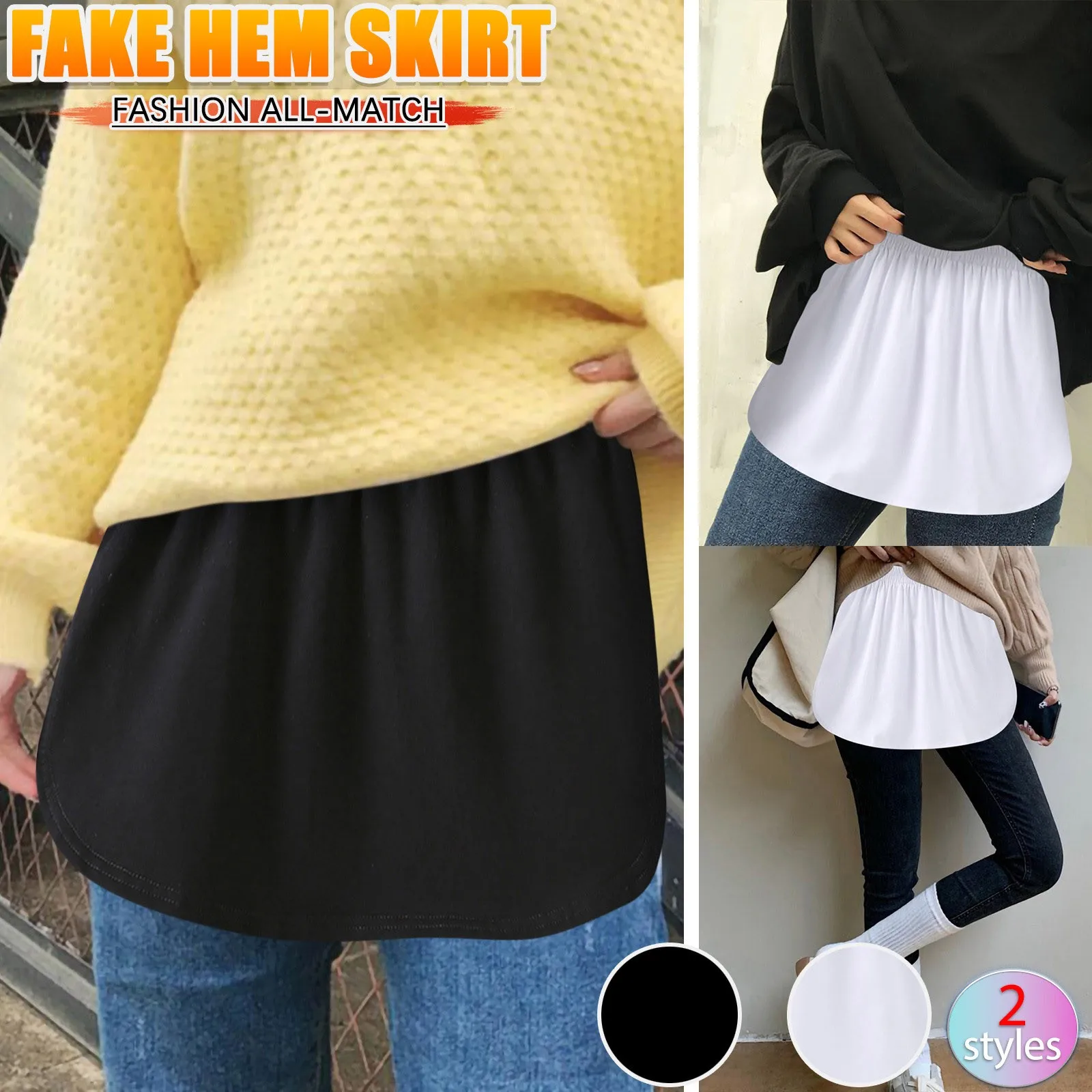 Creative Slips Womens Fake Shirts Hem Underskirts Elastic High Waist Split Half Slips Skirts Hoodies Sweaters Extender Hemline