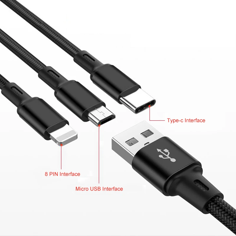 SENICC 3 в 1 быстрая зарядка USB кабель Micro usb type-C Осветляющий кабель для Android мобильного телефона samsung S9 iPhone XS X 8 7 6