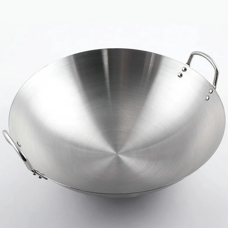 Нержавеющая сталь без покрытия Woks газовая плита традиционный горшок ручной работы с двойным ухом шеф-повара жарить ВОК