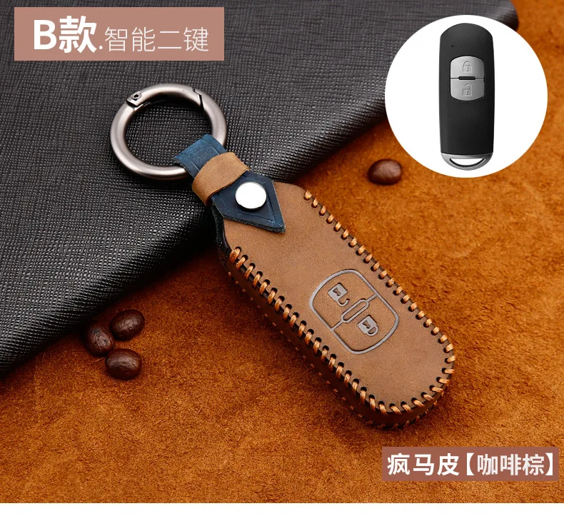 2button brown Обувь ручной работы из натуральной кожи чехол для автомобильного смарт-ключа с откидной крышкой для Mazda 3 6 CX-3 CX-4 CX-5 CX7 CX-9 RX8 Axela ATENZA - Название цвета: 2button brown