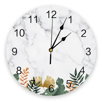 

Plant Ginkgo Leaf Banana Leaf Marble Modern Design Clocks Wall Watch Wall Hanging Art Creative Home Living Room Decor