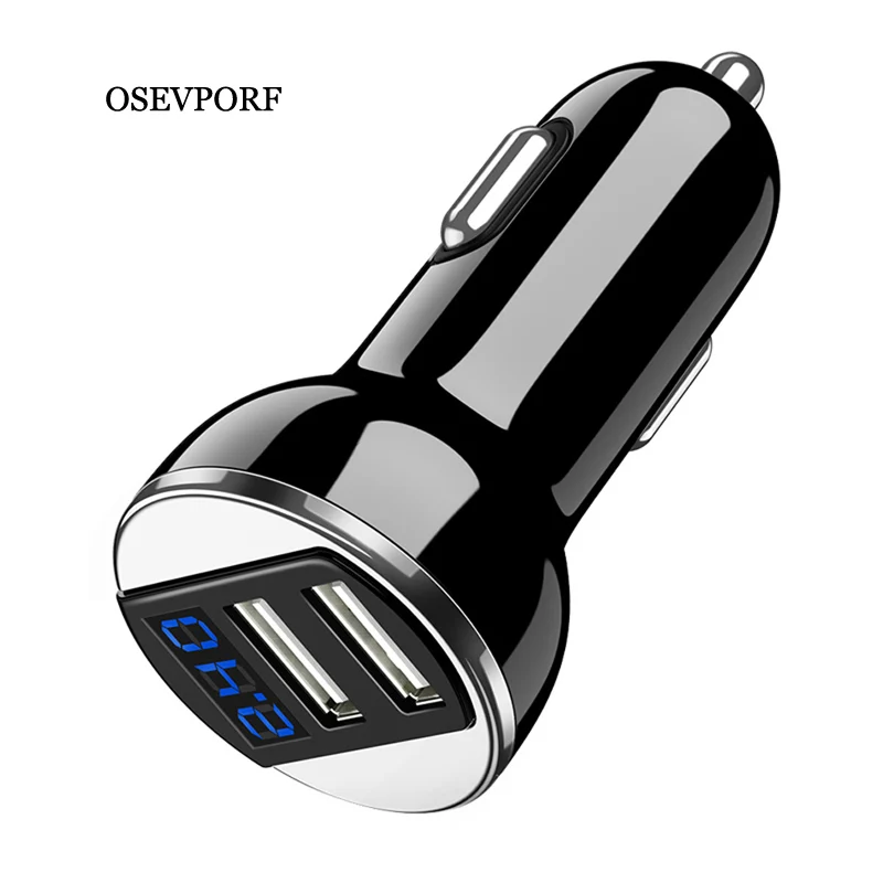 Автомобильное зарядное устройство с двумя USB портами и цифровым светодиодным