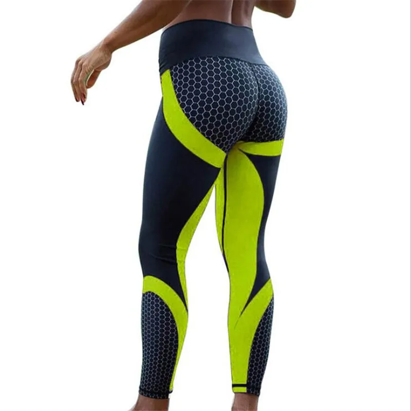 New Sexy Fitness Leggings Women Mesh Breathable Printing High Waist Sport Femme Workout Push Up Elastic Slim Jogging Pants