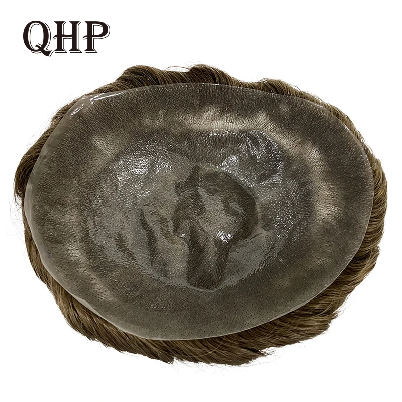 Мужской парик QHP из тонкой кожи 0 04-0 06 мм s-toupee 8x0 дюймов стандартная Мужская