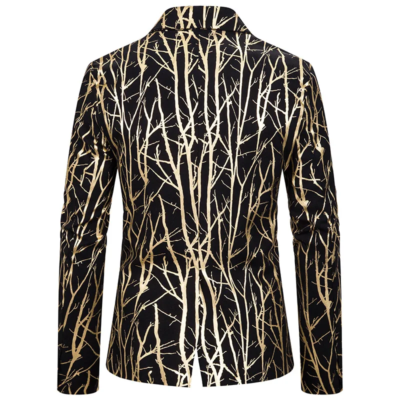 Мужской костюм slim fit модный принт ветка Золотое Тиснение костюм платье представление пальто