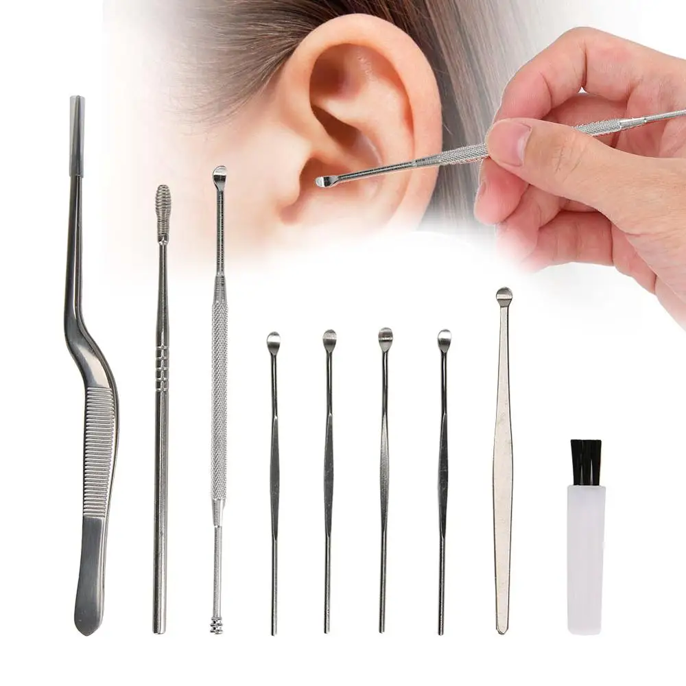 

8 Pcs Stainless Steel Double Head Ear Spoon Set Remove Clean Stubborn EarWax Foreign Bodys Massage Care Doubles Effect Household