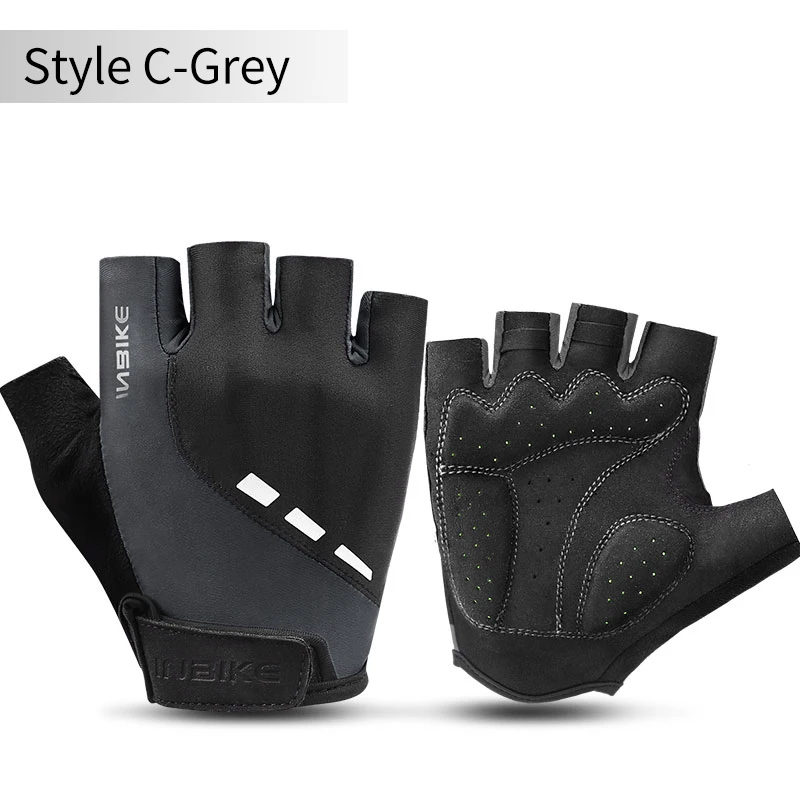 Style C-grey INBIKE полупальчиковые летние велосипедные перчатки MTB дышащие велосипедные перчатки мужские и женские фитнес-велосипед перчатки анти-шок спортивные перчатки - Цвет: Style C-grey