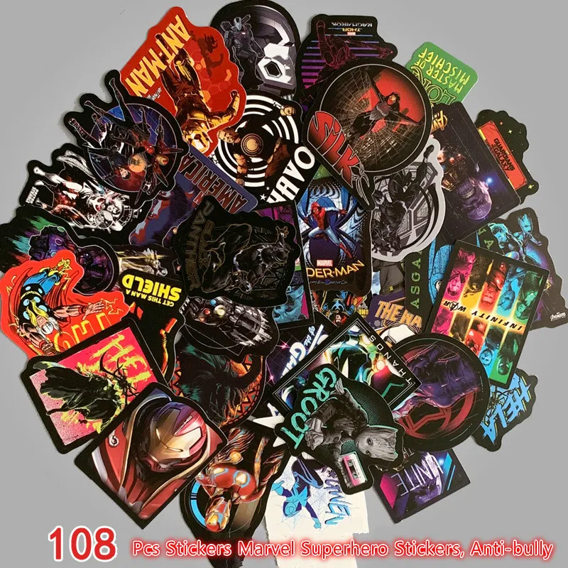 

108 Pcs Stickers Marvel Superhero Stickers, Anti-bully Graffiti, Waterproof Skateboard Stickers, Pegatinas Superheroes TZ134D
