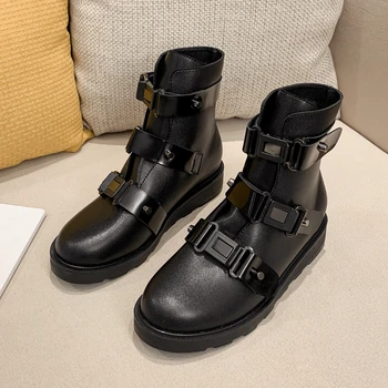 

Sorphio On Sale Girl Fashion Brand Women Shoes Metal Brand Luxury Sewing Boots Women Round Toe Buckle Ankle Boots