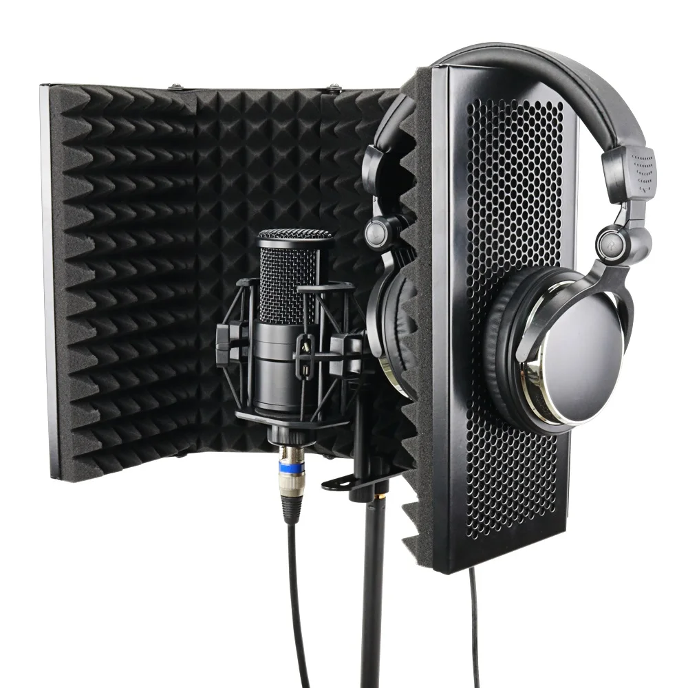 Black 5 Panel Foldable Studio Microphone Isolation Shield Recording Sound Absorber Foam Panel - Цвет: Black
