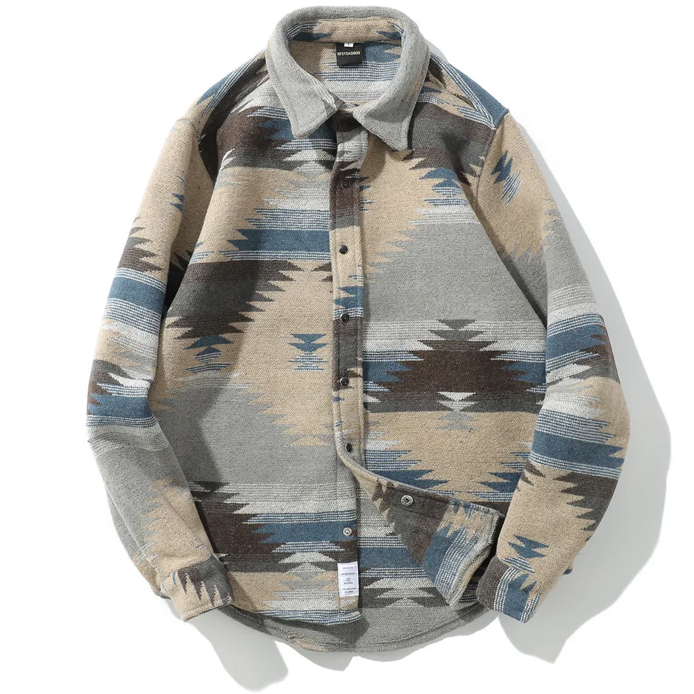 Autumn Winter Men Colorful Shirt High street Hip-Hop Retro Cotton Shirts Men Long sleeve Loose streetwear Camisa masculina