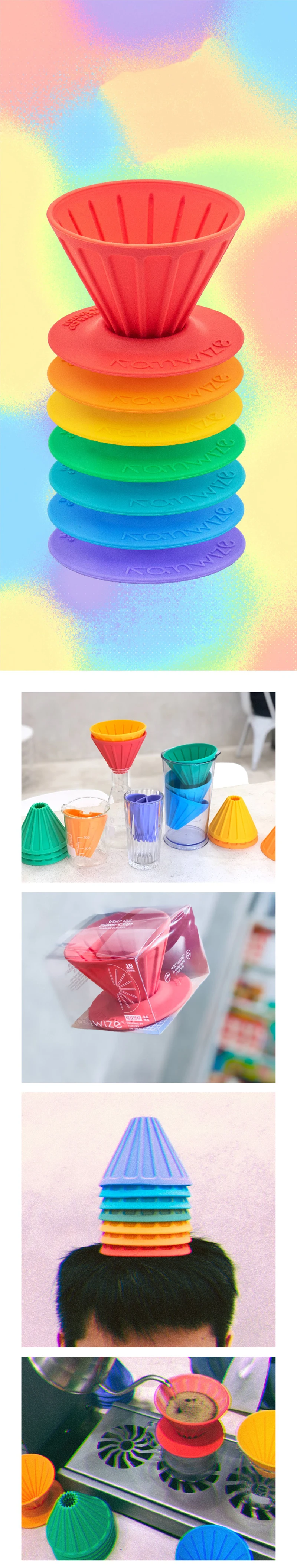 Rainbow Sugar Color V60 Coffee Drip Filter Cup Barista Silica Reversible Foldable Outdoors 1-2 People Coffee Dripper Filter Cup