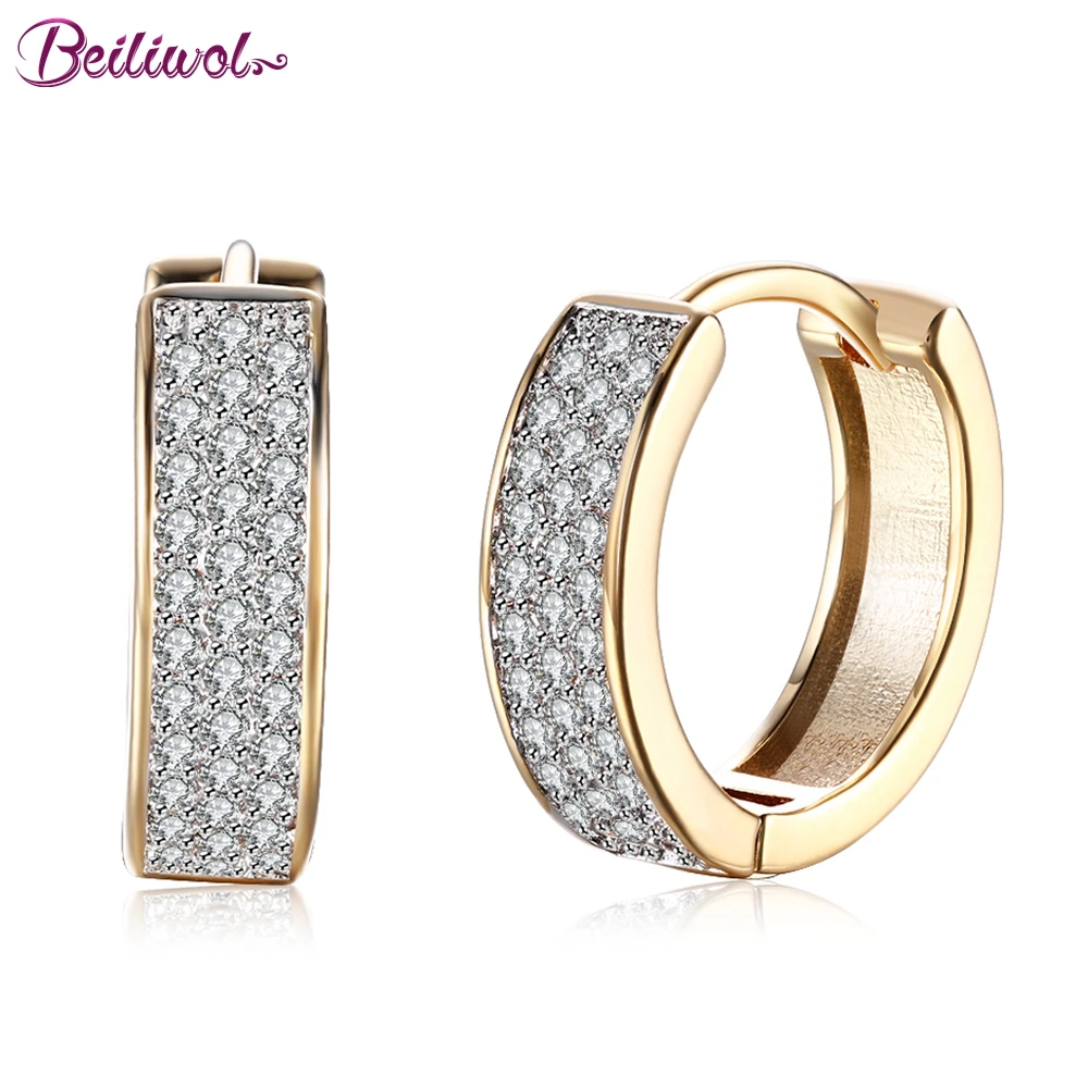 Beiliwol Luxurious Hoop Earring Ladies Fashion Shining Crystal Zircon Earrings for Women Gold Color Wedding Accessories 2020 | Украшения и