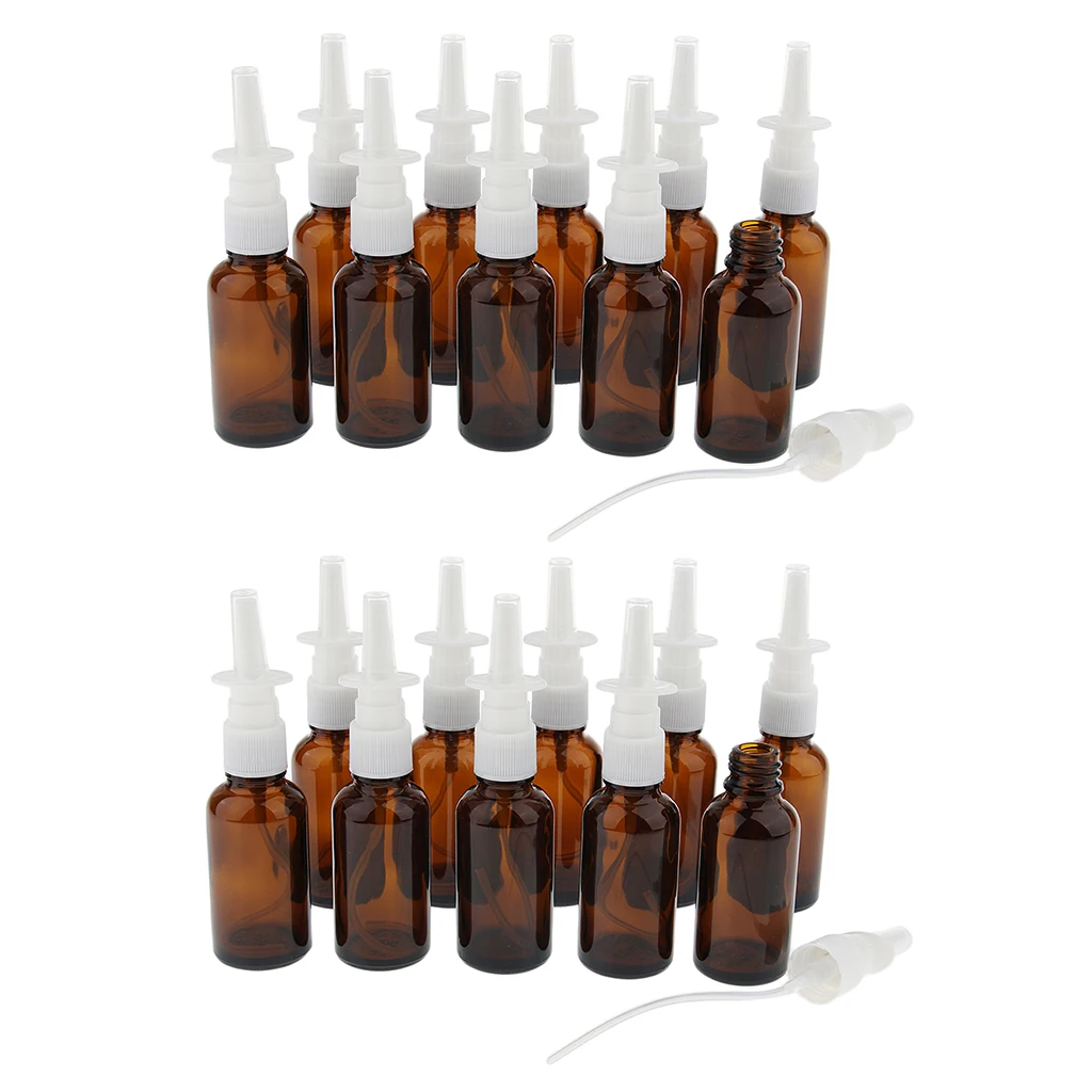 20 Pieces 30ml Empty Nasal Spray Bottle, Amber Glass Fine Mist Vials, Sterile Nasal Sprayer for Travel