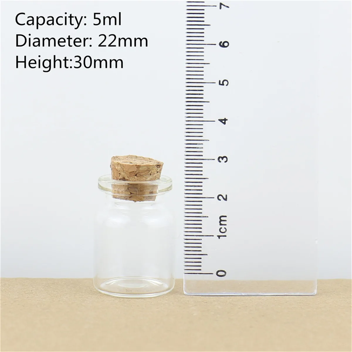 100pcs/Lot 5ml 22*30mm Storage Glass Bottles With Cork Stopper Crafts Jars Mini Transparent Empty Glass Bottles Gift 6