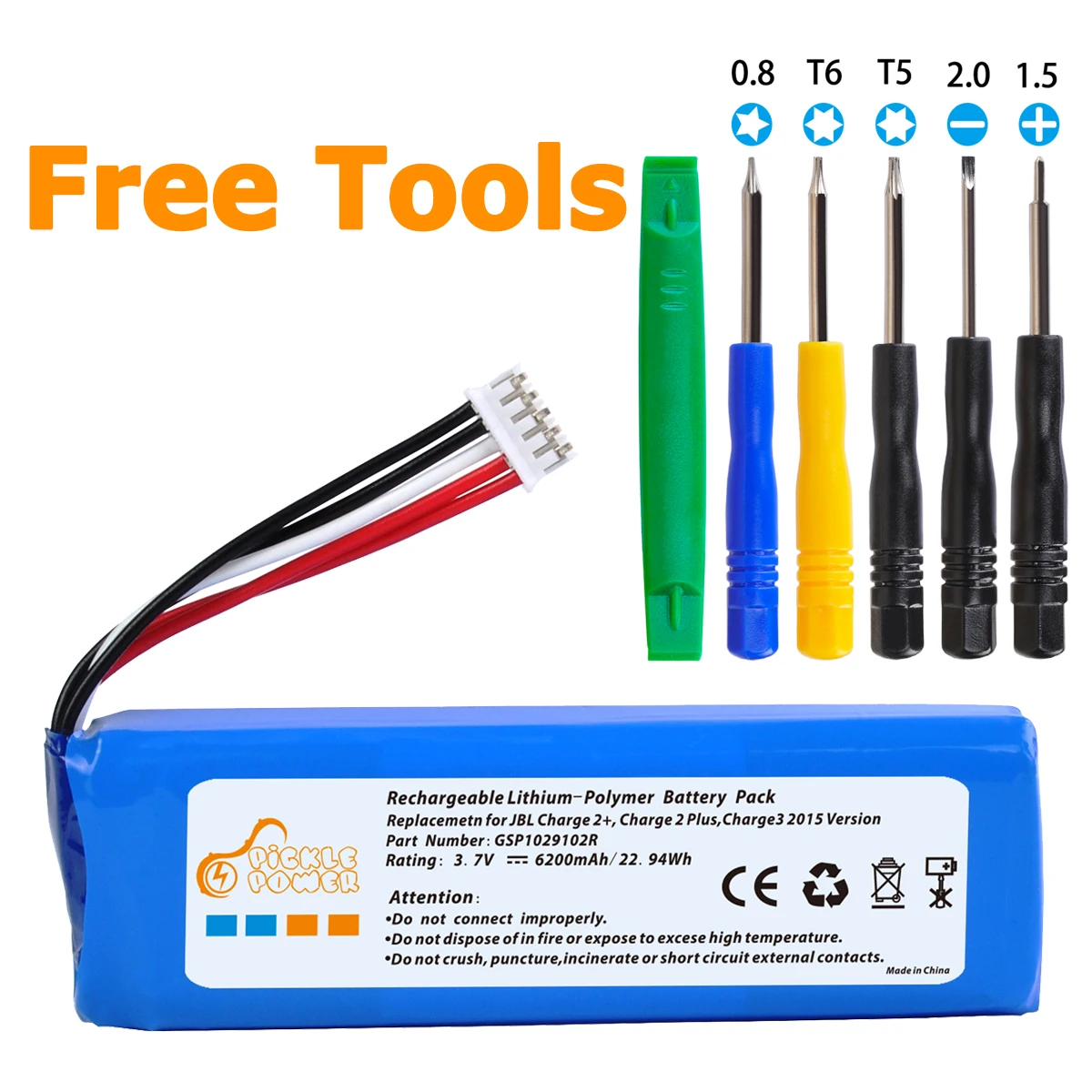 Batteria Dell'Altoparlante Bluetooth Da 6200Mah Per Jbl Charge 2, Charge 2 Plus,Charge 3 Versione 2015, Per Jbl Gsp1029102R