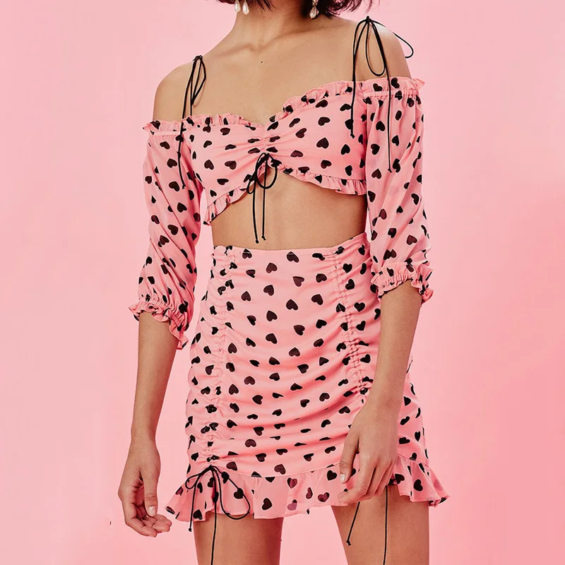 Комплект из 2 предметов для женщин укороченный топ и юбка на молнии с принтом