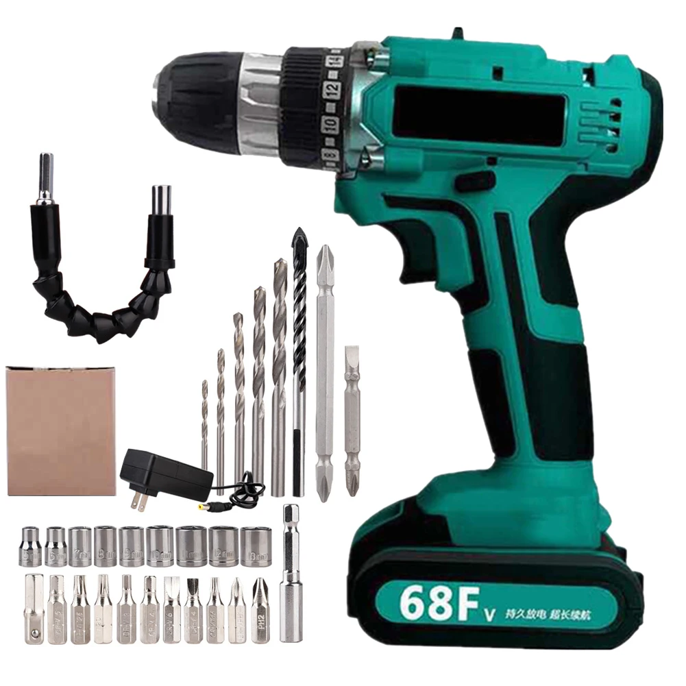

21V Dual Speed Cordless Drill Driver Kit with Rechargeable Lithium-Ion Battery for Walls Bricks Wood Metal Punching Drilling