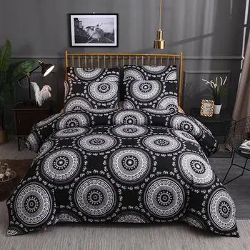 

Black Circle Bedding Sets Blue White Pink Endless Round Circle Duvet Cover Queen King Comforter Cover Bohemian Bed Linen